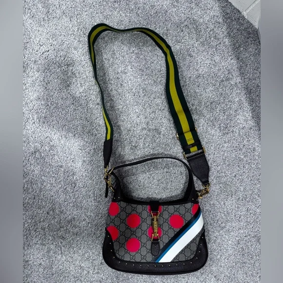 Gucci Geometric GG Supreme Canvas Jackie 1961 Small Studded Shoulder Bag - Picture 7 of 16